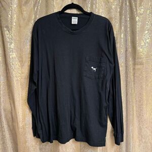 PINK Victorias Secret Black Silver Dog Sequin Bling Campus Top Large